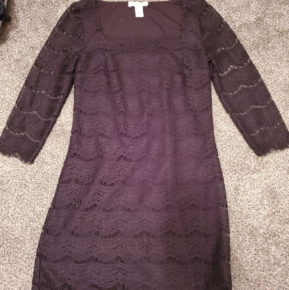 Black lace overlay dress, 3/4 sleeve